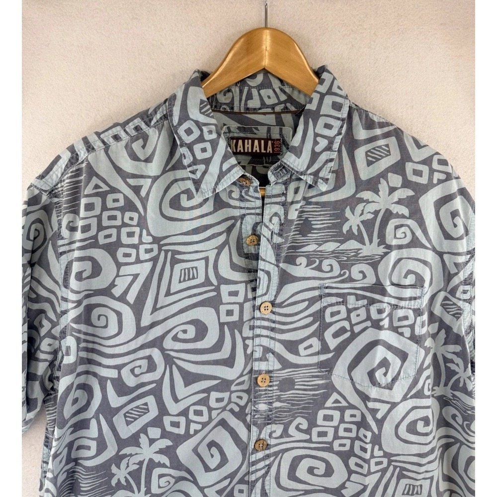Kahala Hawaiian Mens XL Blue Cotton Short Sleeve Button Up Shirt